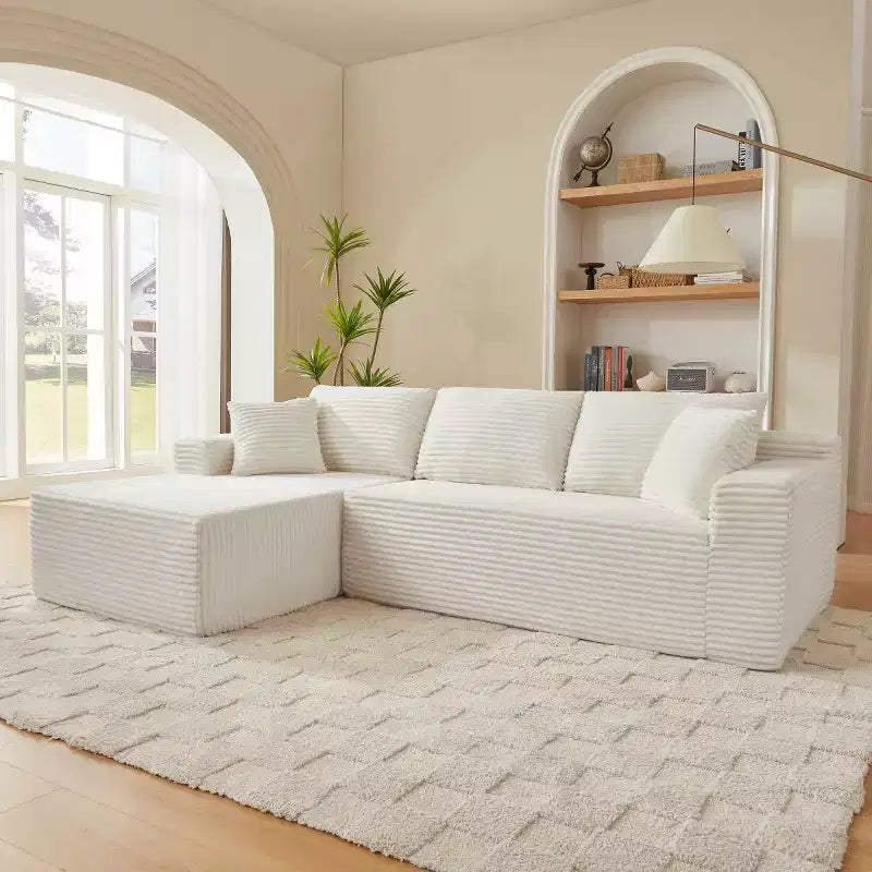 103 Divano Sezionale Modulare Moderno con Chaise Longue, Divano Cloud con Seduta Profonda a L in Corduroy per Soggiorno o Sala Familiare di Piccole Dimensioni-Panipeachy