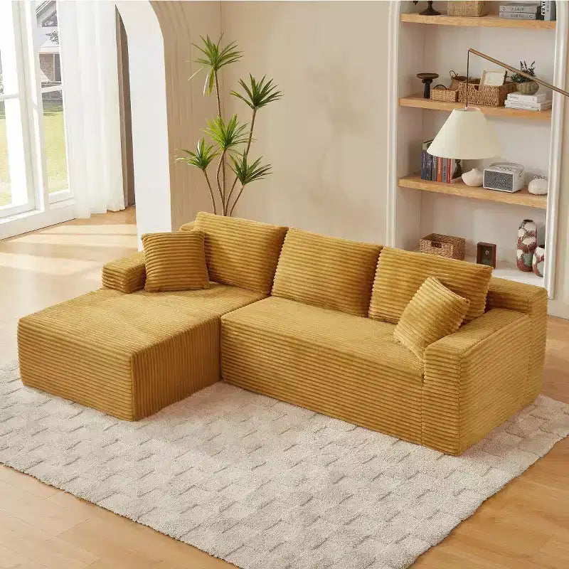 103 Divano Sezionale Modulare Moderno con Chaise Longue, Divano Cloud con Seduta Profonda a L in Corduroy per Soggiorno o Sala Familiare di Piccole Dimensioni-Panipeachy