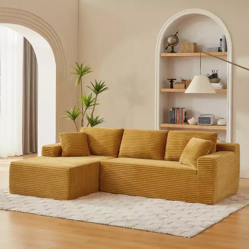 103 Divano Sezionale Modulare Moderno con Chaise Longue, Divano Cloud con Seduta Profonda a L in Corduroy per Soggiorno o Sala Familiare di Piccole Dimensioni-Panipeachy