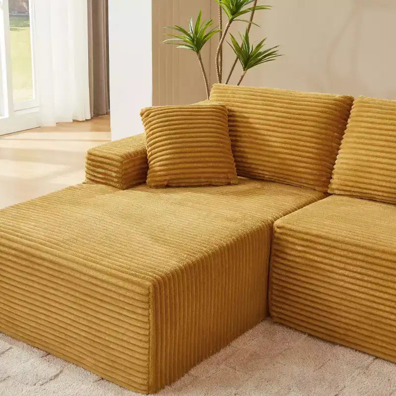 103 Divano Sezionale Modulare Moderno con Chaise Longue, Divano Cloud con Seduta Profonda a L in Corduroy per Soggiorno o Sala Familiare di Piccole Dimensioni-Panipeachy
