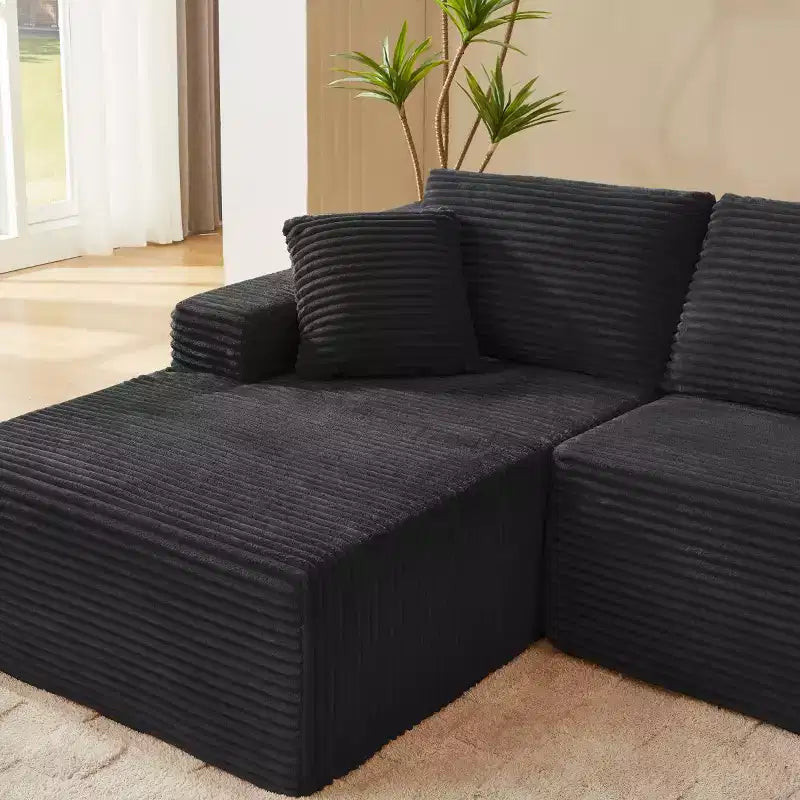 103 Divano Sezionale Modulare Moderno con Chaise Longue, Divano Cloud con Seduta Profonda a L in Corduroy per Soggiorno o Sala Familiare di Piccole Dimensioni-Panipeachy