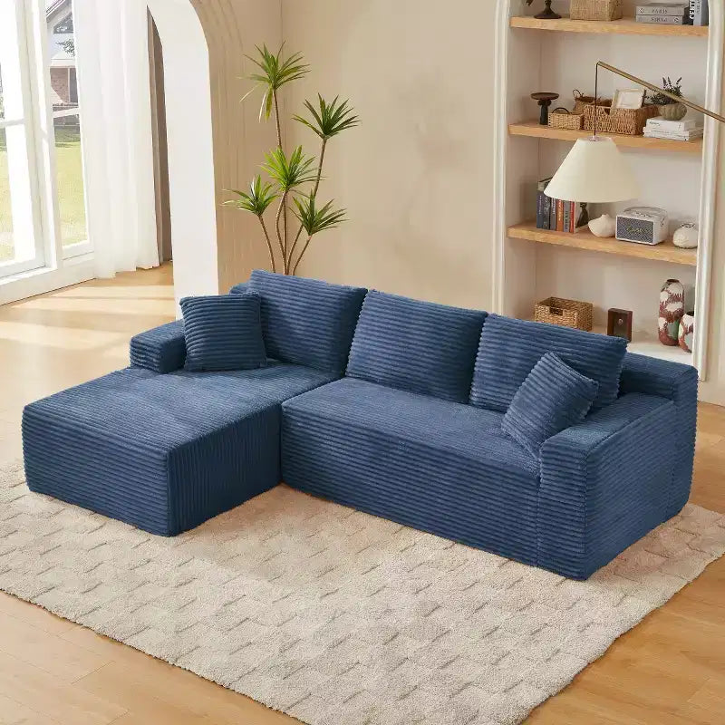 103 Divano Sezionale Modulare Moderno con Chaise Longue, Divano Cloud con Seduta Profonda a L in Corduroy per Soggiorno o Sala Familiare di Piccole Dimensioni-Panipeachy