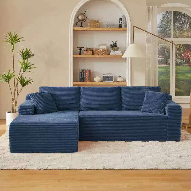103 Divano Sezionale Modulare Moderno con Chaise Longue, Divano Cloud con Seduta Profonda a L in Corduroy per Soggiorno o Sala Familiare di Piccole Dimensioni-Panipeachy