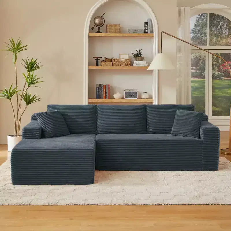 103 Divano Sezionale Modulare Moderno con Chaise Longue, Divano Cloud con Seduta Profonda a L in Corduroy per Soggiorno o Sala Familiare di Piccole Dimensioni-Panipeachy
