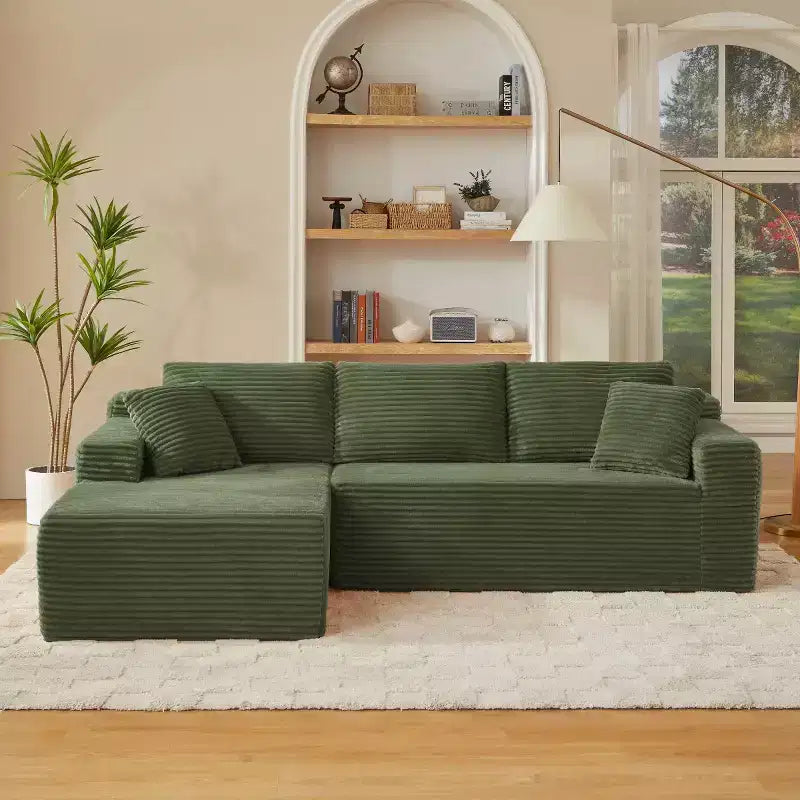 103 Divano Sezionale Modulare Moderno con Chaise Longue, Divano Cloud con Seduta Profonda a L in Corduroy per Soggiorno o Sala Familiare di Piccole Dimensioni-Panipeachy