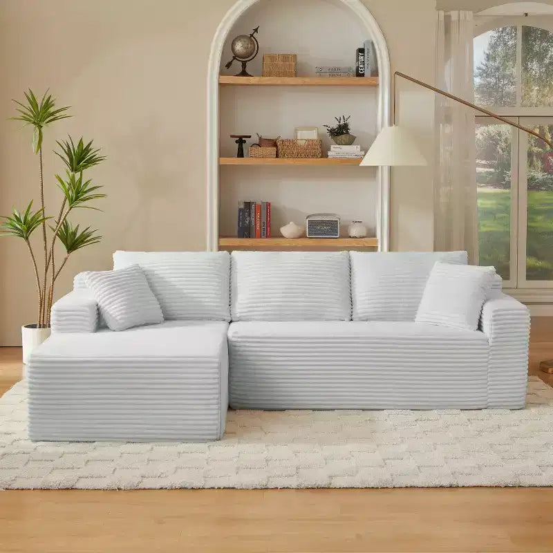 103 Divano Sezionale Modulare Moderno con Chaise Longue, Divano Cloud con Seduta Profonda a L in Corduroy per Soggiorno o Sala Familiare di Piccole Dimensioni-Panipeachy
