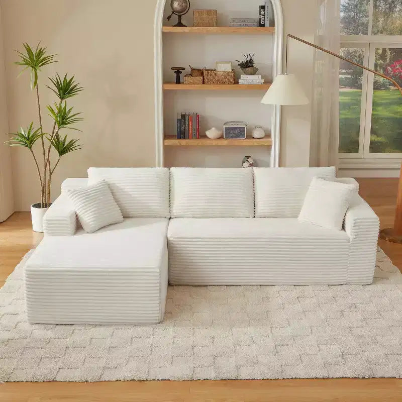 103 Divano Sezionale Modulare Moderno con Chaise Longue, Divano Cloud con Seduta Profonda a L in Corduroy per Soggiorno o Sala Familiare di Piccole Dimensioni-Panipeachy