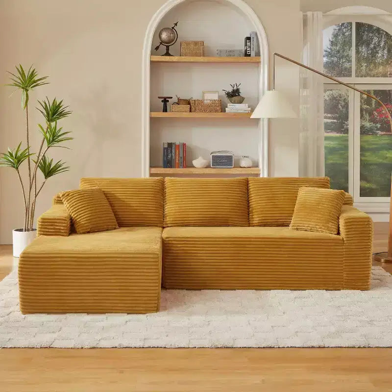 103 Divano Sezionale Modulare Moderno con Chaise Longue, Divano Cloud con Seduta Profonda a L in Corduroy per Soggiorno o Sala Familiare di Piccole Dimensioni-Panipeachy