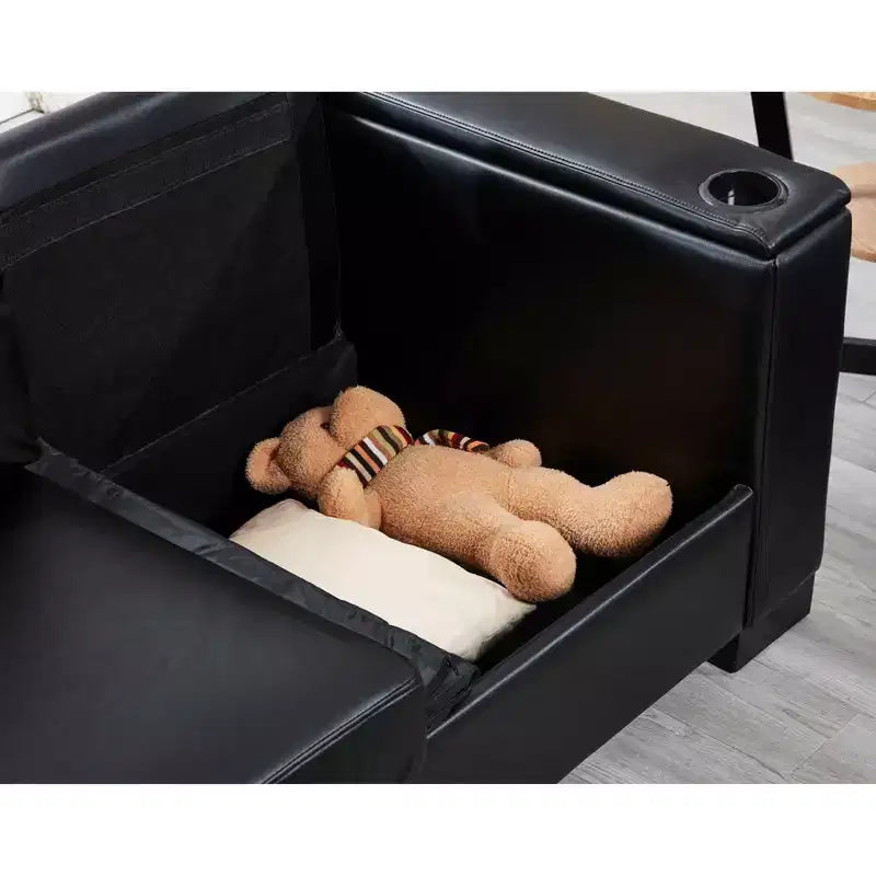 MAYEERTY Divano sezionale a due pezzi da 2+3 posti con portabicchieri, braccioli quadrati, rivestimento in ecopelle per soggiorno, nero