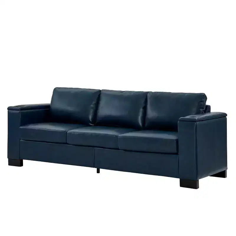 MAYEERTY Divano sezionale a due pezzi 2+3 posti con portabicchieri, braccioli squadrati, rivestimento in ecopelle per soggiorno, blu navy