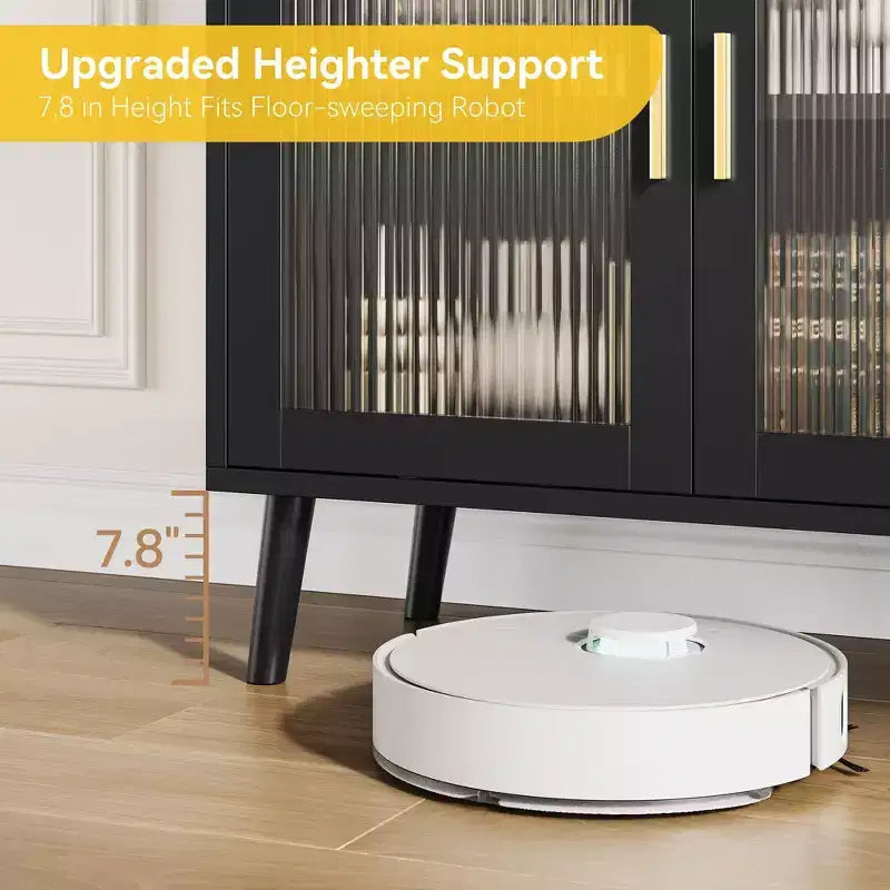 Mobile credenza grande nero GustoWave 48 con 3 ante in vetro scanalato per cucina, sala da pranzo e soggiorno