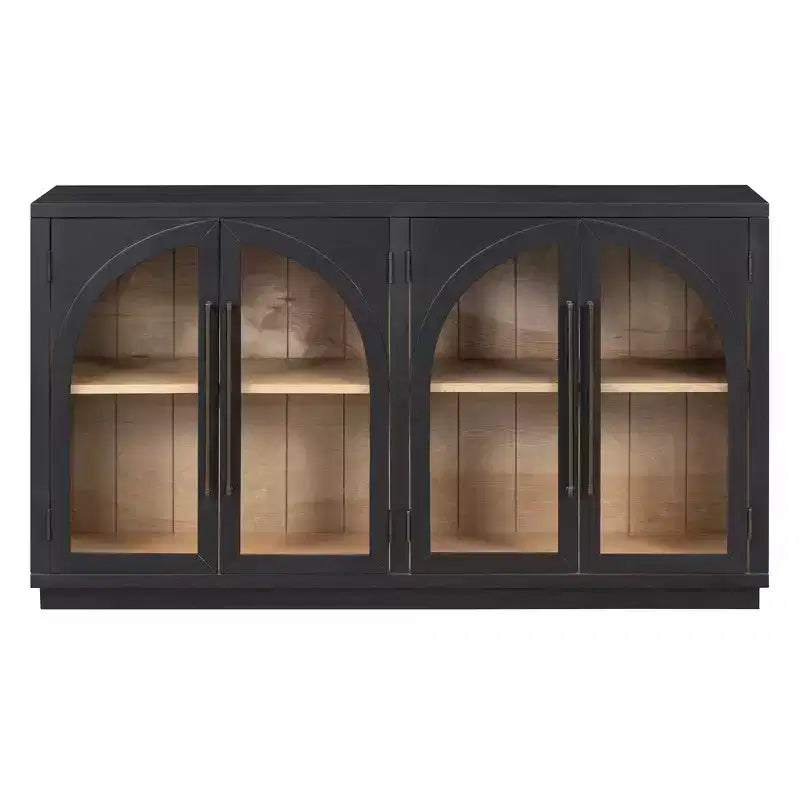JVNOXK Credenza a quattro ante da 60 pollici ad alta capacità di archiviazione, design ad arco con ripiani regolabili. Ideale per cucine, colore nero.