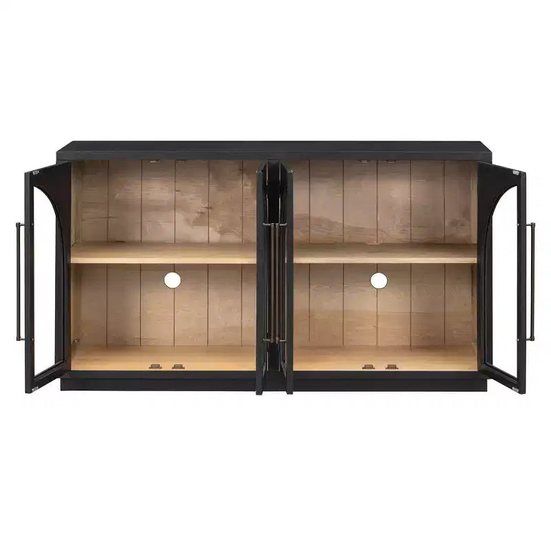 JVNOXK Credenza a quattro ante da 60 pollici ad alta capacità di archiviazione, design ad arco con ripiani regolabili. Ideale per cucine, colore nero.