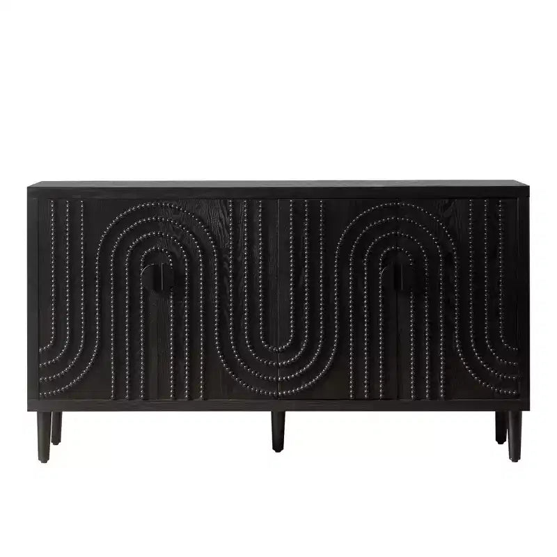 Meuble Buffet d'Appoint, Console d'Entrée Noir Vieilli avec Rangement, Commodes en Bois pour Salon Bar, 4 Portes et Étagères Réglables