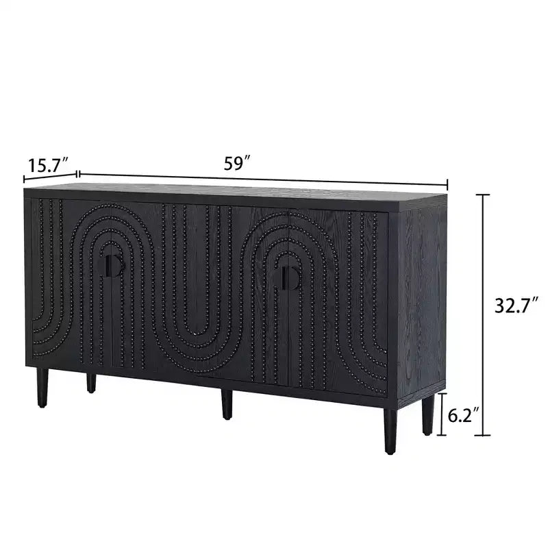 Meuble Buffet d'Appoint, Console d'Entrée Noir Vieilli avec Rangement, Commodes en Bois pour Salon Bar, 4 Portes et Étagères Réglables
