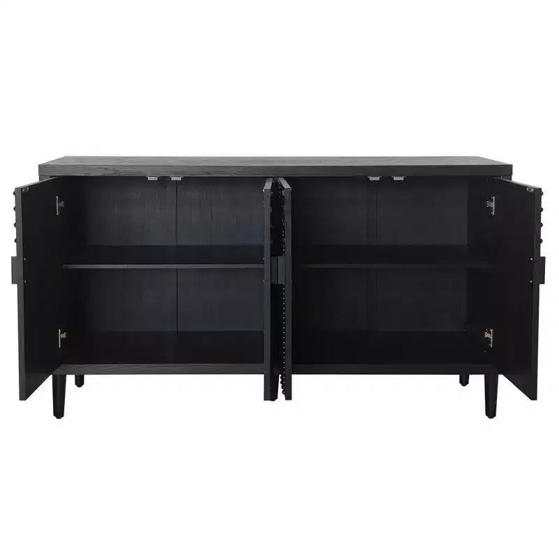 Meuble Buffet d'Appoint, Console d'Entrée Noir Vieilli avec Rangement, Commodes en Bois pour Salon Bar, 4 Portes et Étagères Réglables