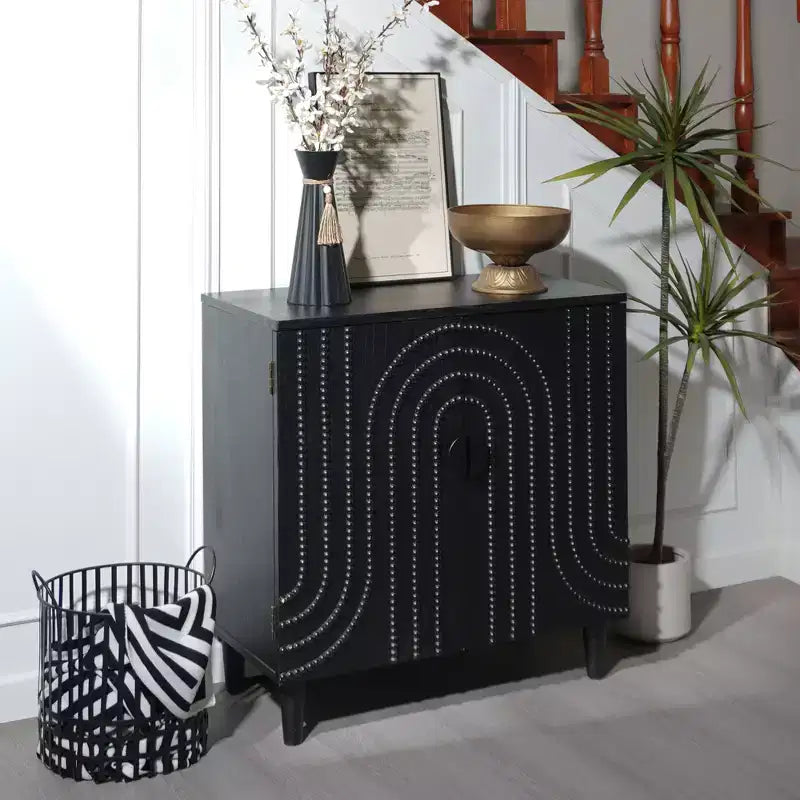 Meuble Buffet d'Appoint, Console d'Entrée Noir Vieilli avec Rangement, Commodes en Bois pour Salon Bar, 4 Portes et Étagères Réglables