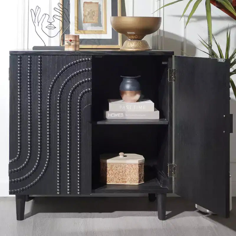 Meuble Buffet d'Appoint, Console d'Entrée Noir Vieilli avec Rangement, Commodes en Bois pour Salon Bar, 4 Portes et Étagères Réglables