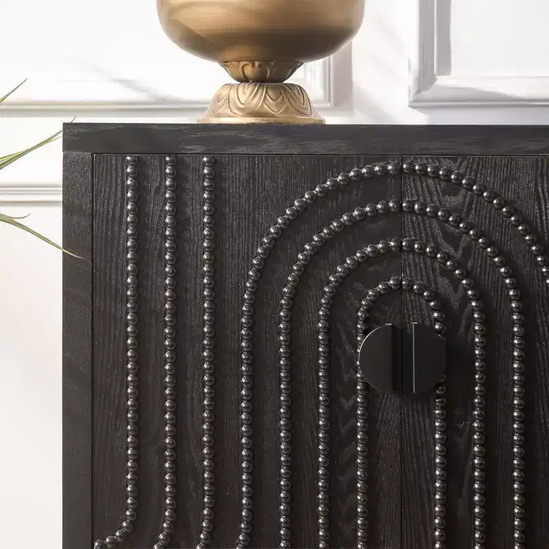 Meuble Buffet d'Appoint, Console d'Entrée Noir Vieilli avec Rangement, Commodes en Bois pour Salon Bar, 4 Portes et Étagères Réglables