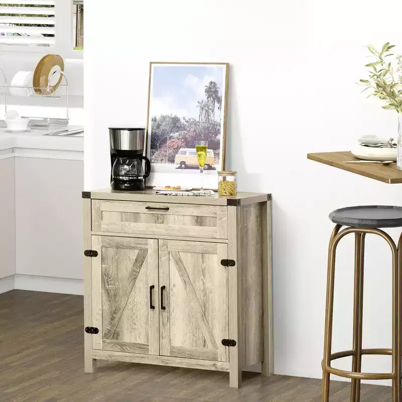 HOMCOM Mobile Credenza Buffet con Cassetti, Credenza da Cucina Moderna Stile Country con 2 Ante a Scomparsa, Mobile Caffè, Rovere