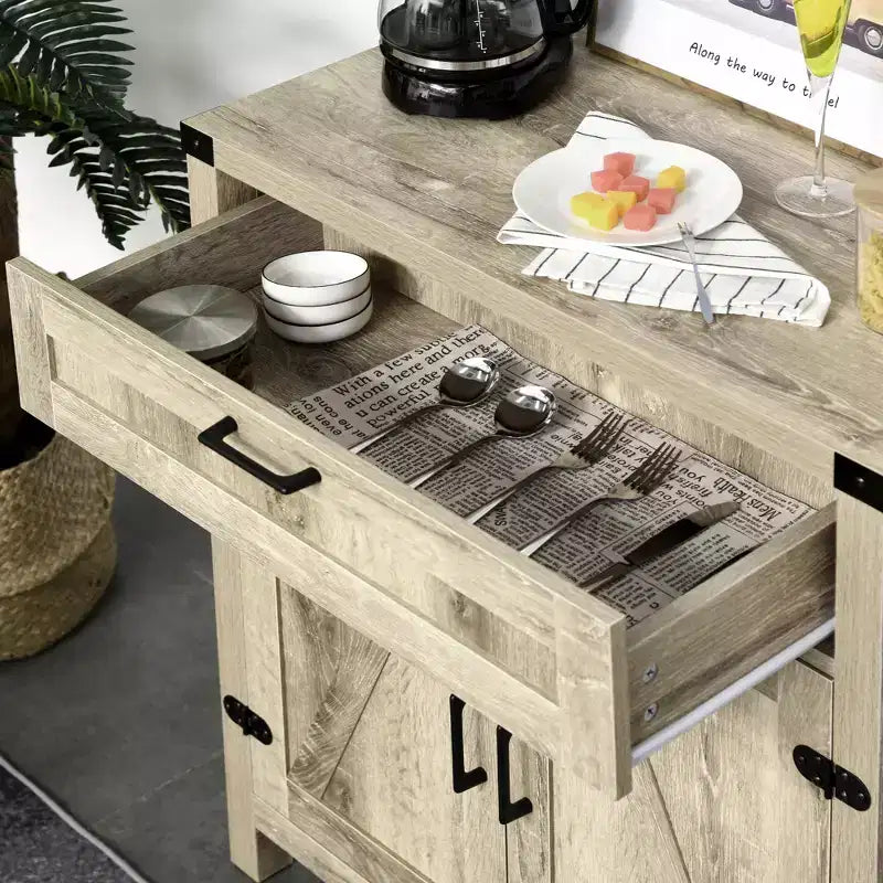 HOMCOM Mobile Credenza Buffet con Cassetti, Credenza da Cucina Moderna Stile Country con 2 Ante a Scomparsa, Mobile Caffè, Rovere