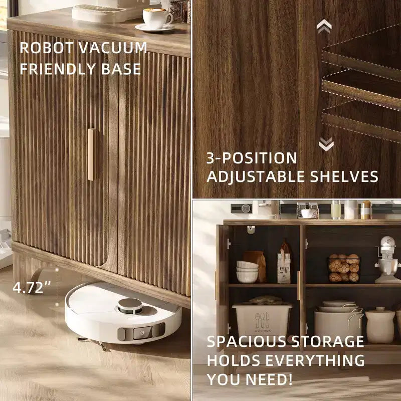 Mobile credenza scanalato con ripiani regolabili e ante in legno