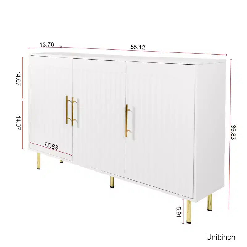 Madia a 3 Ante Grande, Credenza Moderna 55.12 con Spazio di Archiviazione, Consolle Multifunzione per Sala da Pranzo, Ingresso