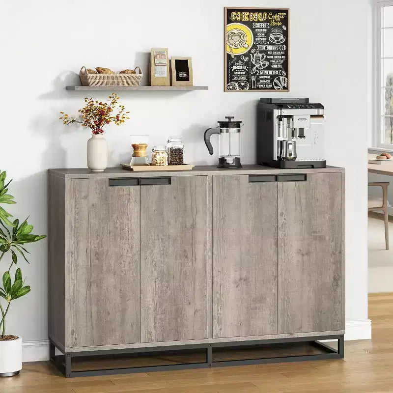 Mobile Credenza a Buffet da 55 Pollici, Mobile Contenitore con 4 Ante e Ripiani Regolabili, Mobile Contenitore da Cucina, Sala da Pranzo, Ingresso, Soggiorno