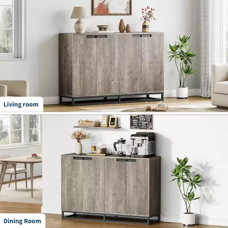 Mobile Credenza a Buffet da 55 Pollici, Mobile Contenitore con 4 Ante e Ripiani Regolabili, Mobile Contenitore da Cucina, Sala da Pranzo, Ingresso, Soggiorno