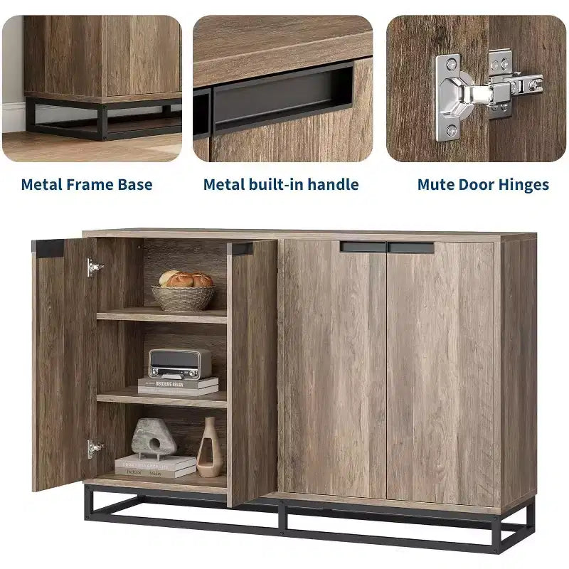 Mobile Credenza a Buffet da 55 Pollici, Mobile Contenitore con 4 Ante e Ripiani Regolabili, Mobile Contenitore da Cucina, Sala da Pranzo, Ingresso, Soggiorno