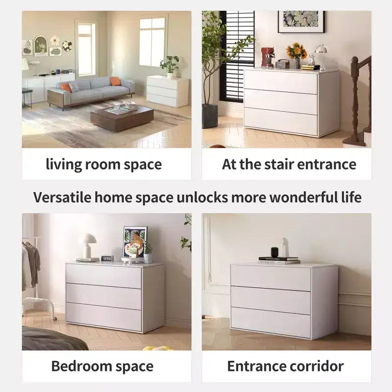 Gaoyangjiaju Cassettiera Moderna color Crema da 80 cm con 3 Cassetti con Apertura a Pressione, Comodino Piccolo per Camera da Letto, Armadietto Contenitore