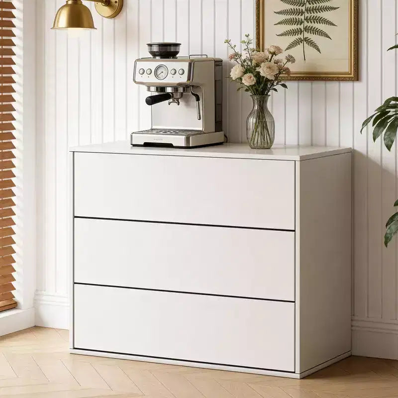 Gaoyangjiaju Cassettiera Moderna color Crema da 80 cm con 3 Cassetti con Apertura a Pressione, Comodino Piccolo per Camera da Letto, Armadietto Contenitore