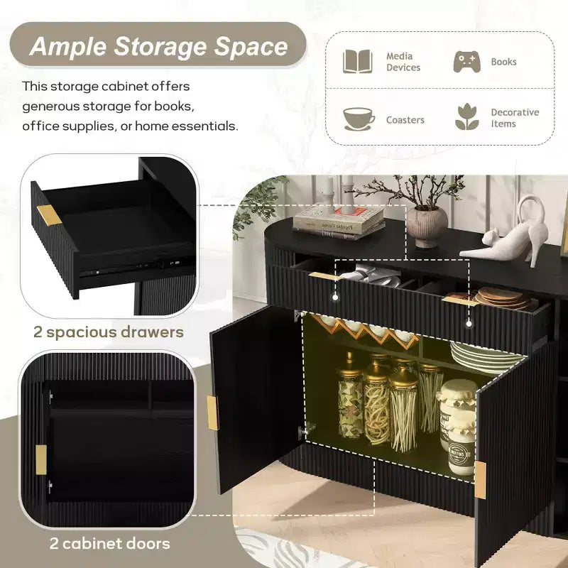 55.1Armoire de rangement, Buffet moderne, Deux portes et tiroirs, Poignées en aluminium, 3 étagères, pour salon/chambre/salle à manger