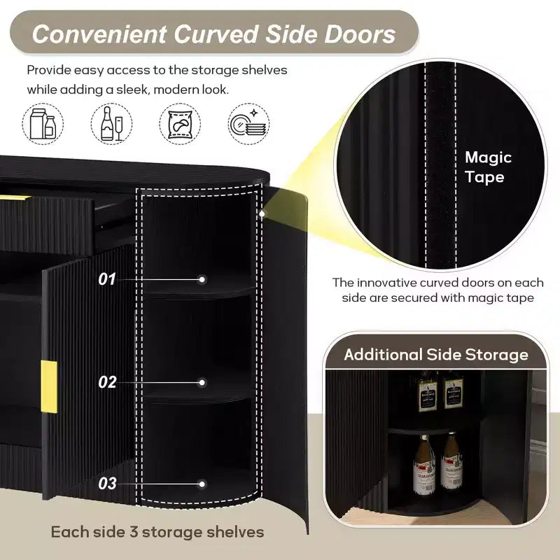 55.1Armoire de rangement, Buffet moderne, Deux portes et tiroirs, Poignées en aluminium, 3 étagères, pour salon/chambre/salle à manger