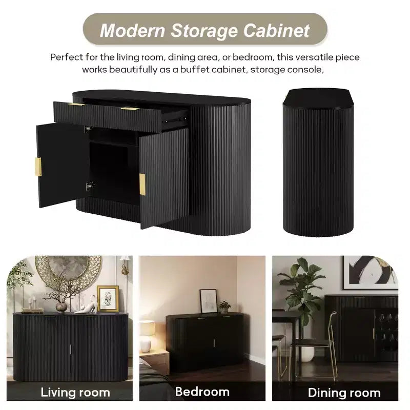 55.1Armoire de rangement, Buffet moderne, Deux portes et tiroirs, Poignées en aluminium, 3 étagères, pour salon/chambre/salle à manger