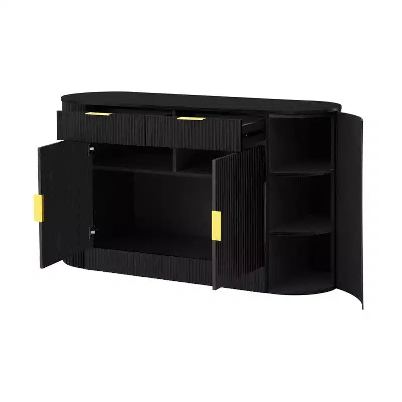 55.1Armoire de rangement, Buffet moderne, Deux portes et tiroirs, Poignées en aluminium, 3 étagères, pour salon/chambre/salle à manger