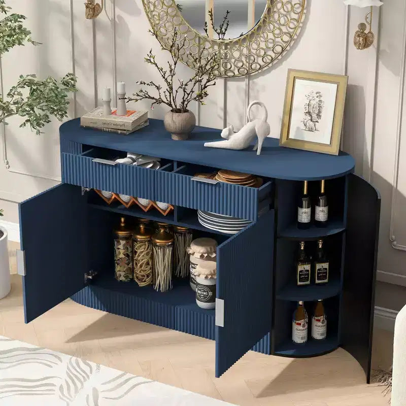 55.1Armoire de rangement, Buffet moderne, Deux portes et tiroirs, Poignées en aluminium, 3 étagères, pour salon/chambre/salle à manger