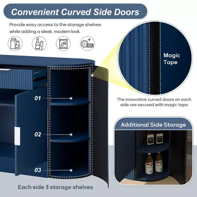 55.1Armoire de rangement, Buffet moderne, Deux portes et tiroirs, Poignées en aluminium, 3 étagères, pour salon/chambre/salle à manger