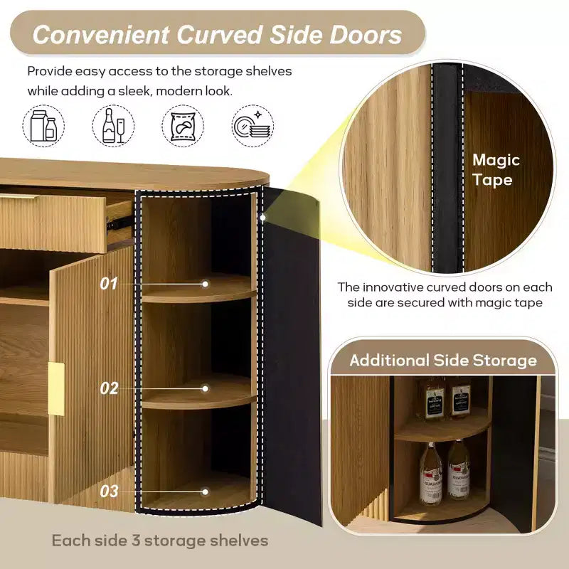 55.1Armoire de rangement, Buffet moderne, Deux portes et tiroirs, Poignées en aluminium, 3 étagères, pour salon/chambre/salle à manger