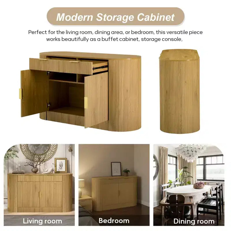 55.1Armoire de rangement, Buffet moderne, Deux portes et tiroirs, Poignées en aluminium, 3 étagères, pour salon/chambre/salle à manger