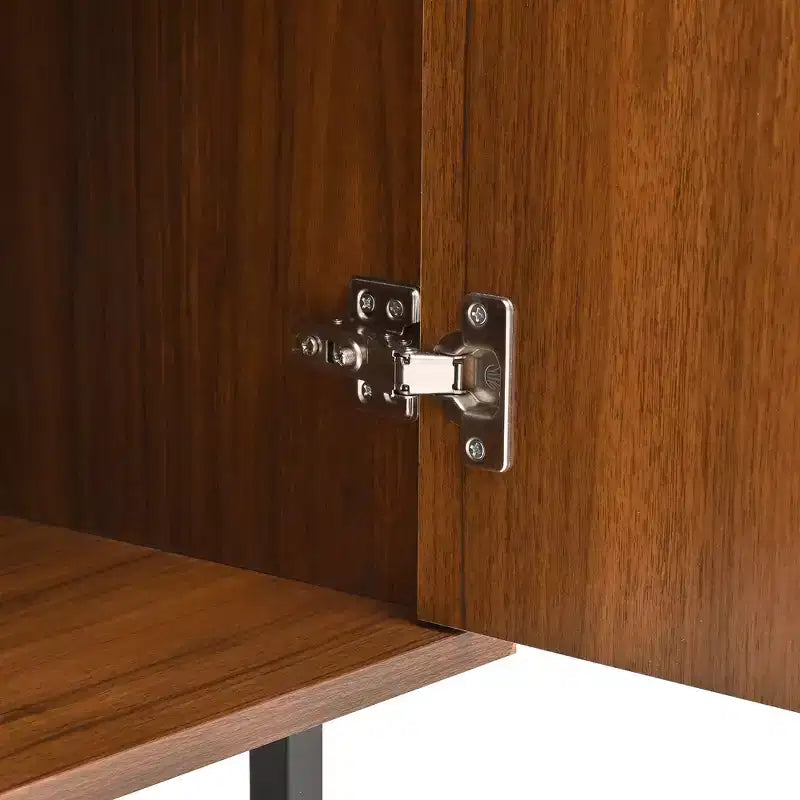 JVNOXK Credenza multifunzionale Mid-Century Modern da 59 pollici con intaglio geometrico, armadio contenitore con gambe in metallo, ideale per sale da pranzo, legno