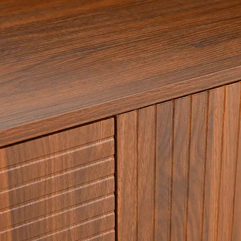 JVNOXK Credenza multifunzionale Mid-Century Modern da 59 pollici con intaglio geometrico, armadio contenitore con gambe in metallo, ideale per sale da pranzo, legno