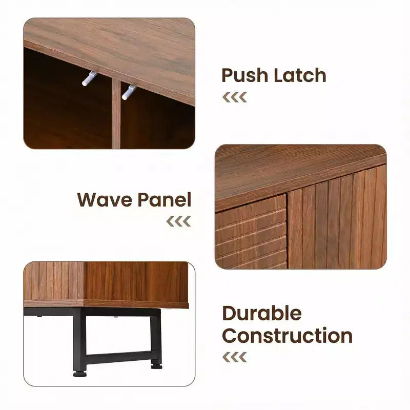 JVNOXK Credenza multifunzionale Mid-Century Modern da 59 pollici con intaglio geometrico, armadio contenitore con gambe in metallo, ideale per sale da pranzo, legno