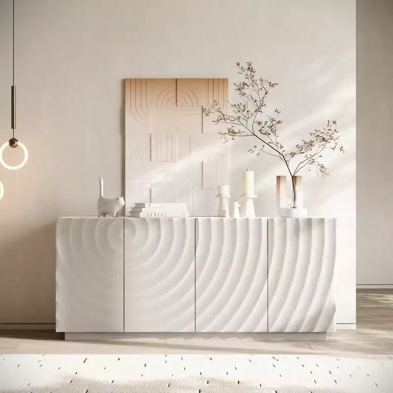 JVNOXK 59-inch rectangular sideboard with storage, 4-door modern freestanding cabinet with independent anti-tip device, suitable for kitchens, white