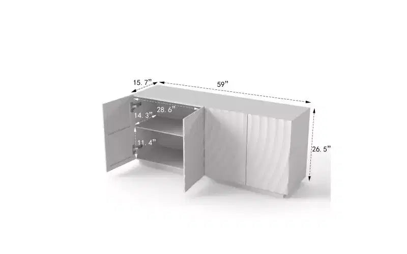 JVNOXK Credenza rettangolare da 59 pollici con vano portaoggetti, mobile moderno a 4 ante autoportante con dispositivo antiribaltamento indipendente, adatto per cucine, bianco