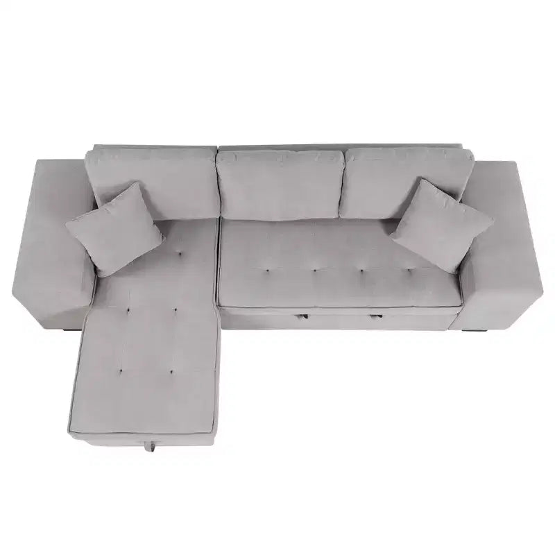 Divano letto estraibile componibile a L moderno 104.5 con 3 posti, chaise longue contenitore e 2 sgabelli per soggiorno