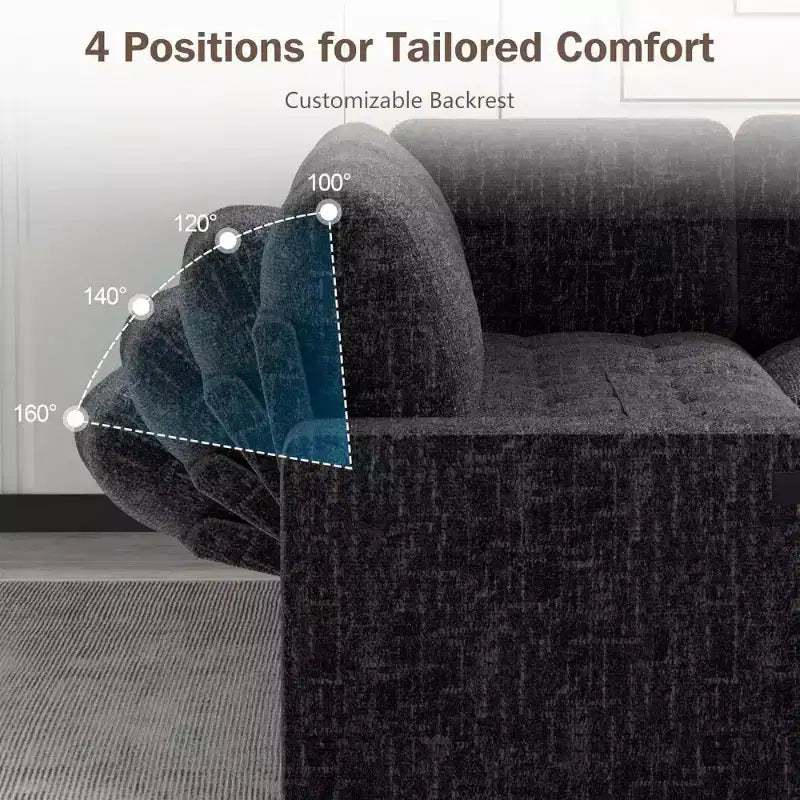 Canapé sectionnel convertible modulaire en L 5 places Dyonery en chenille avec port USB et méridienne de rangement