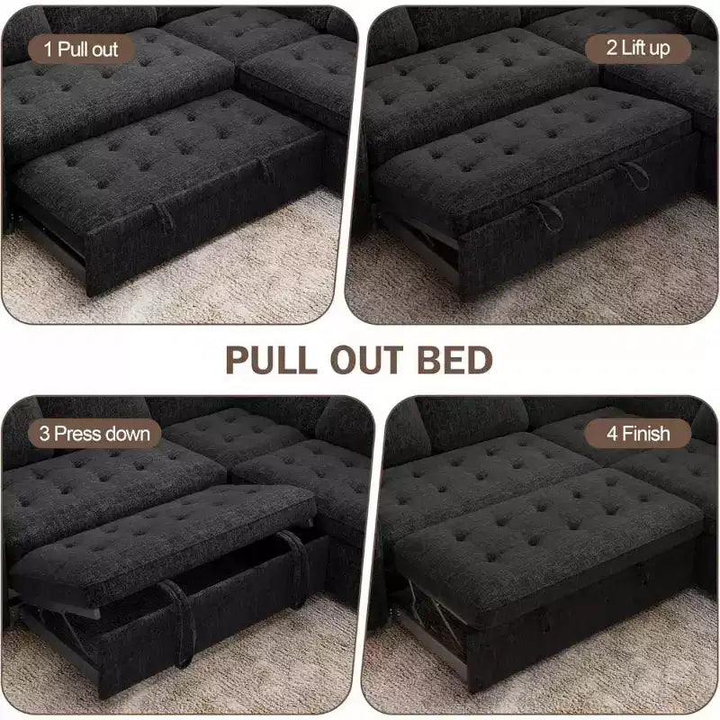 Canapé sectionnel convertible modulaire en L 5 places Dyonery en chenille avec port USB et méridienne de rangement
