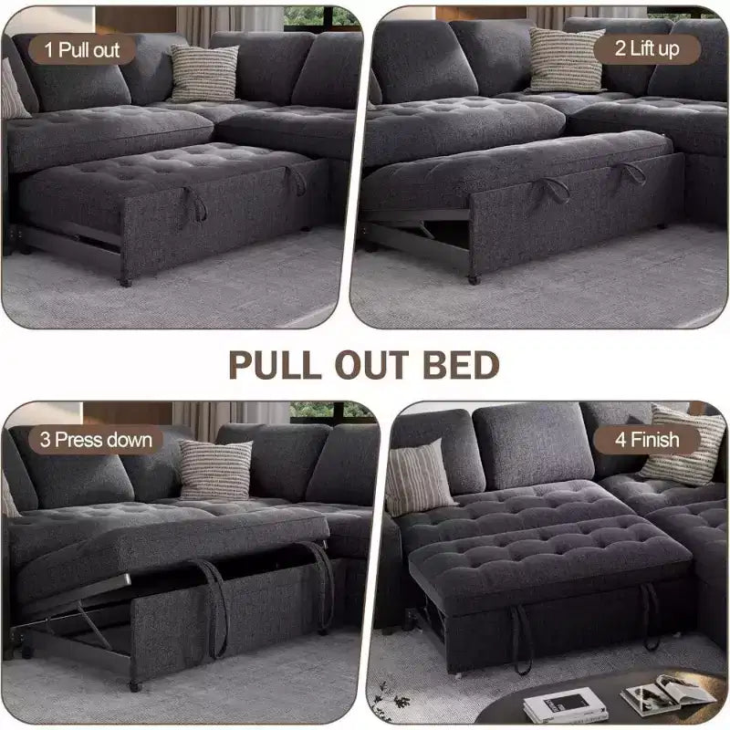 Canapé sectionnel convertible modulaire en L 5 places Dyonery en chenille avec port USB et méridienne de rangement