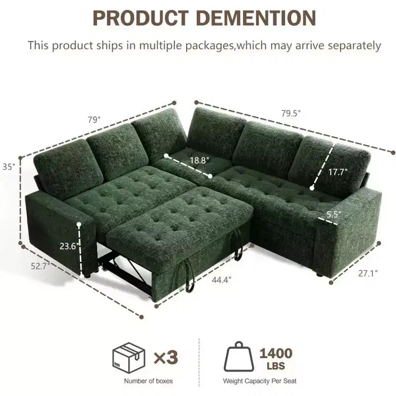 Canapé sectionnel convertible modulaire en L 5 places Dyonery en chenille avec port USB et méridienne de rangement